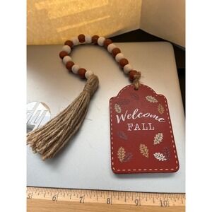 Test Rite Welcome Fall Wooden Bead Garland Tassel Red Tag Autumn Decor 16in